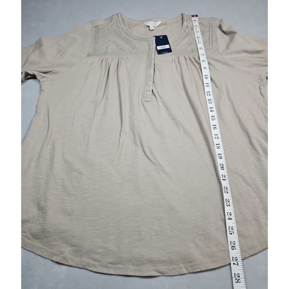 Lucky Brand Womens Tan Embroidered Boho Blouse 3/4 Sleeve Size 2X NWT‎ - Picture 11 of 11